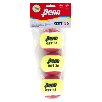 Pack of 3 Penn® «QST 36» Felt Tennis Balls, Junior Age 8 and Under