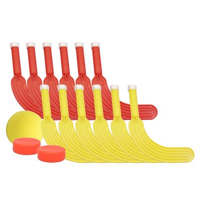 Set of 12 Mini-Hockey Player Sticks with Ball and Pucks, 7" (18 cm)