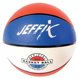 Rubber basketball, blue / white / red