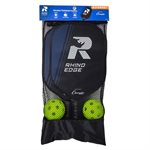 Rhino Pickleball® Set of 2 «Rhino Edge» Wooden Paddles with 2 Yellow Balls for Pickleball