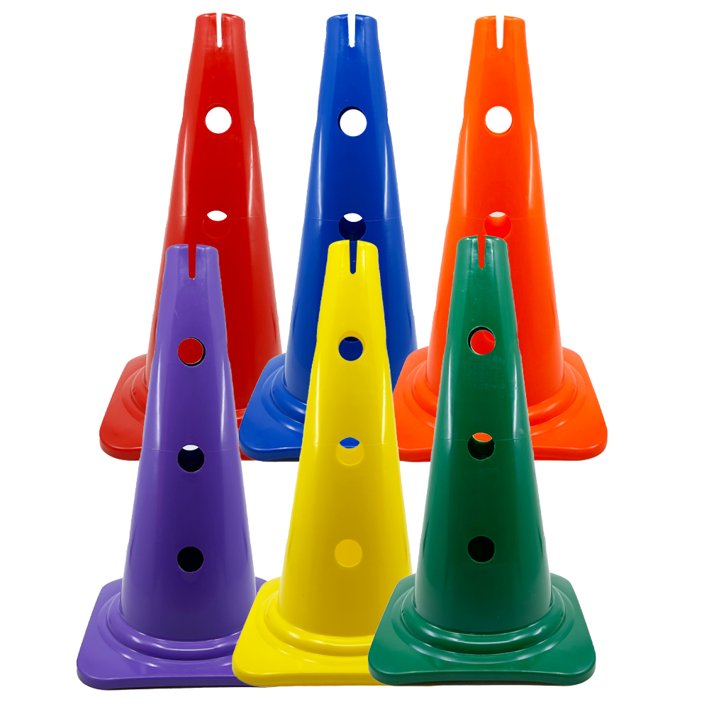 6 hard plastic cones with holed sides