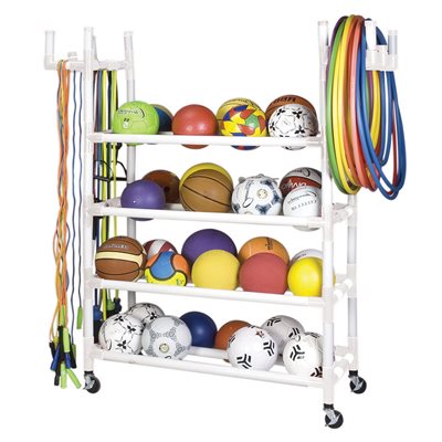 Multisport Plastic Cart, Capacity of 40 Balls, 150 Jump Ropes and 48 Hoops, 61 x 19 x 62" (155 x 48 x 157 cm)