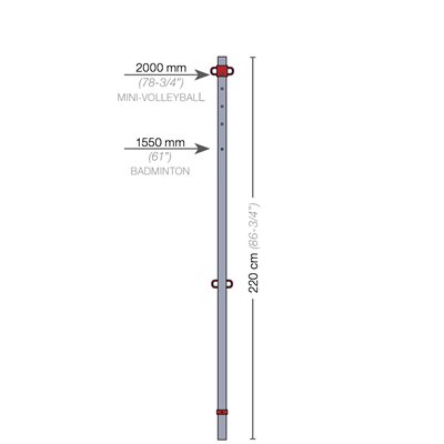 Mini-Volleyball and Badminton Post for Elementary School, 1.9" (4.8 cm)