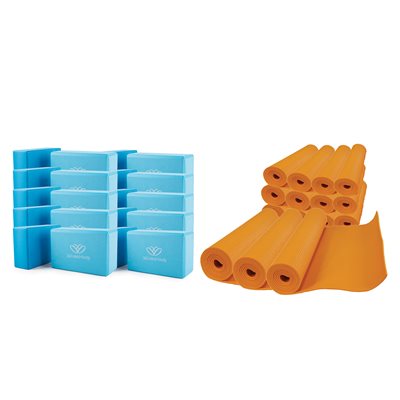 Yoga Kit of 15 Mats of 68" (173 cm) nad 30 Blocs of 3 and 4" (7.5 and 10 cm)